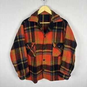 Vintage Wool Plaid Mackinaw Hunting Jacket Red Black Mens M L Shacket 70s Canada